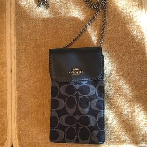 COACH cell phone purse. Black and gray. Like NEW. Holds credit cards.